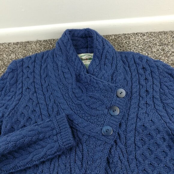 Aran Crafts Sweater Wool Cable Knit Cardigan Crossover Neck Blue Womens Small - Picture 2 of 9